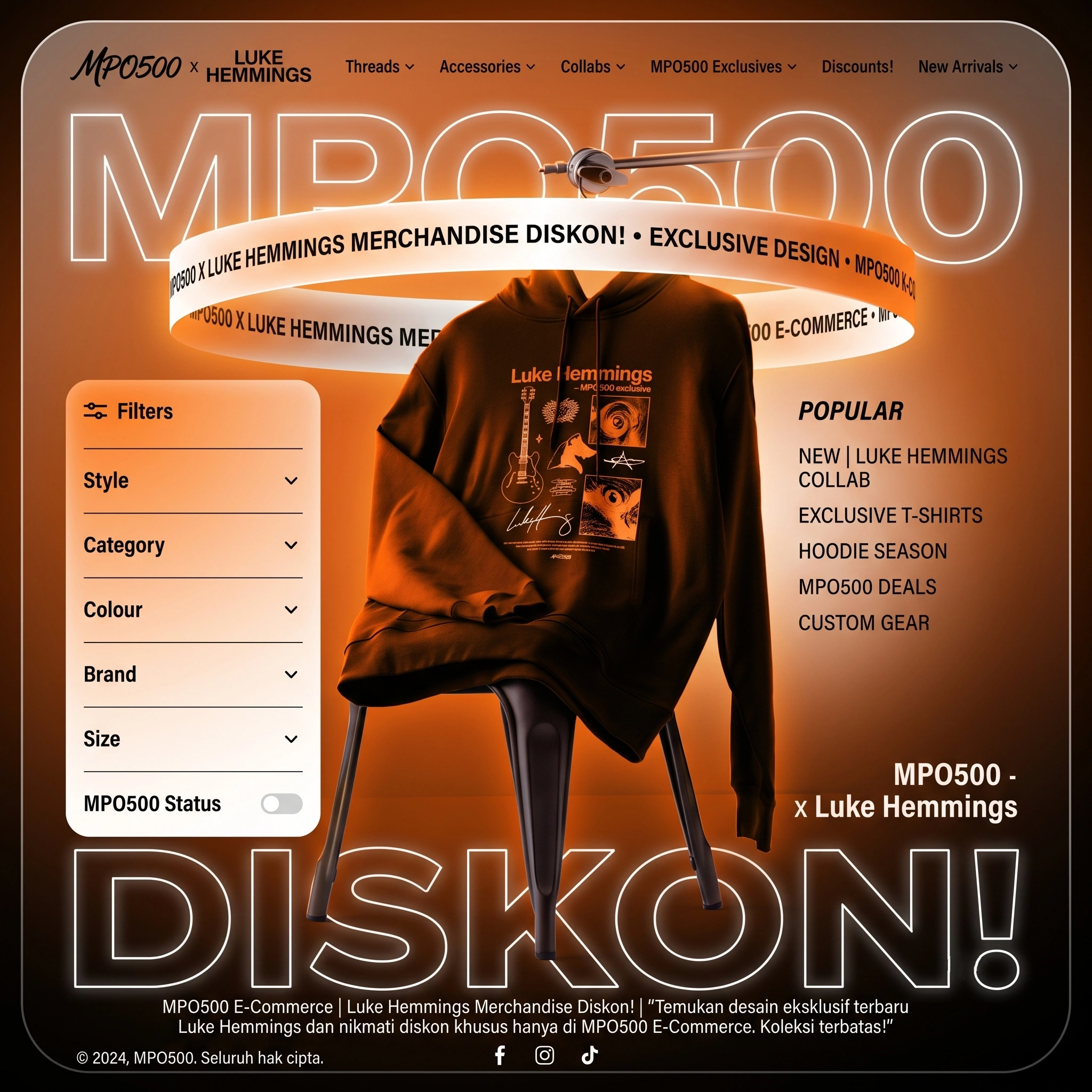 Koleksi Pakaian Garmen Premium MPO500 x Luke Hemmings Hoodie Hitam Potongan Oversized